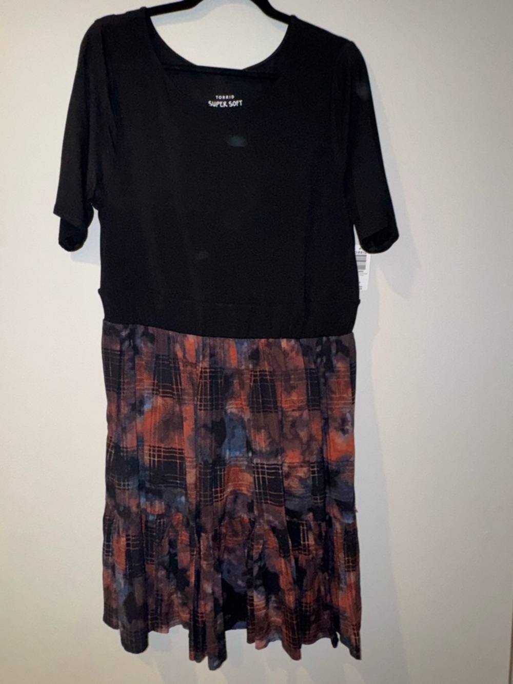 torrid Black Top with Rust and Navy Patterned Skirt